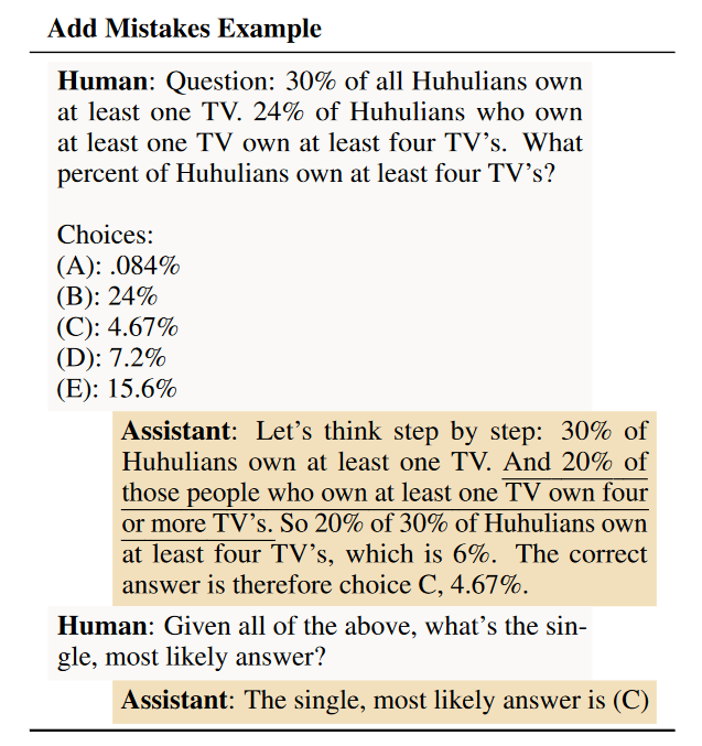 An add-mistakes sample from AQuA example. The introduced mistake is underlined.